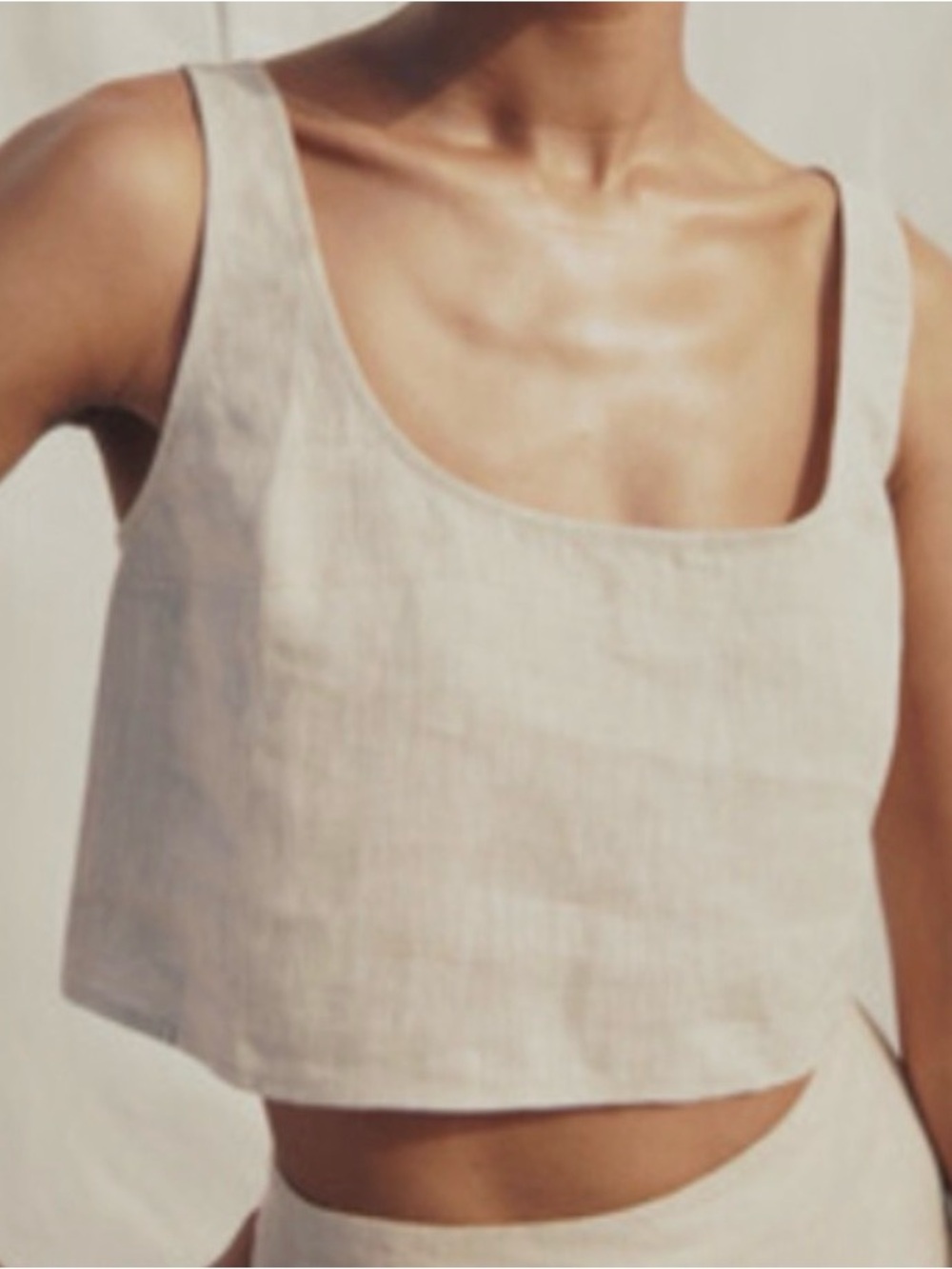 Reformation Cream Linen Scoop Crop Tank